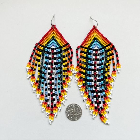 Colorful Tribal Beaded Dangling Earrings - Picture 4 of 6